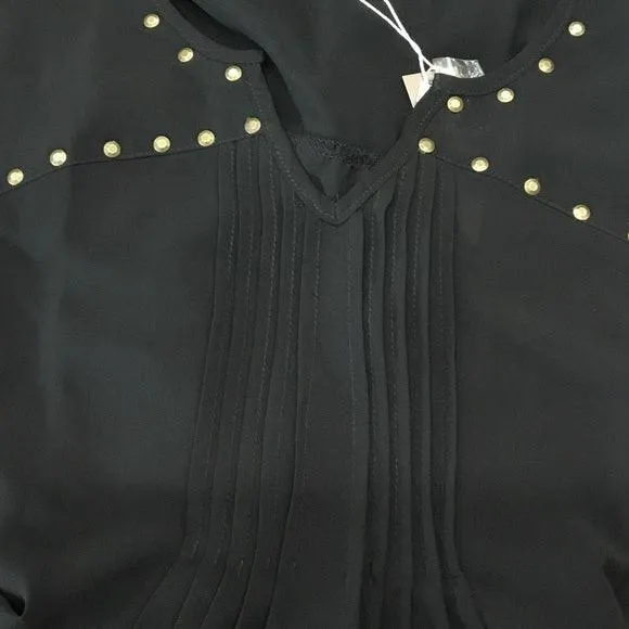 Plus Size V-Neck Studded Black Blouse