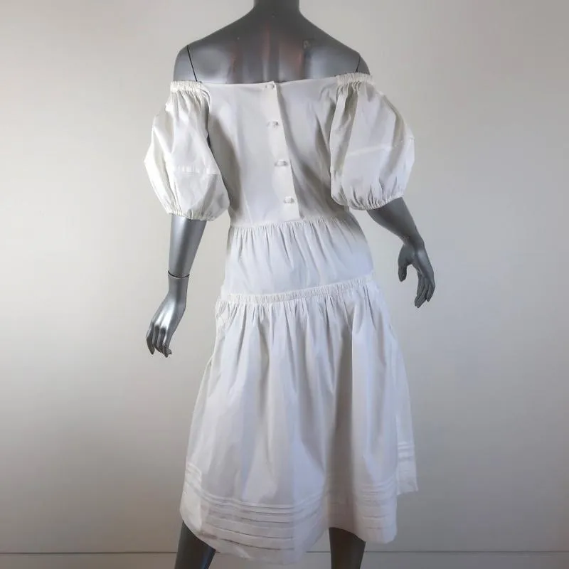 Prada Off the Shoulder Dress White Ruched Tiered Cotton Size 42