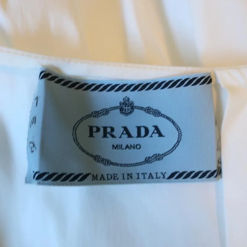 Prada Off the Shoulder Dress White Ruched Tiered Cotton Size 42
