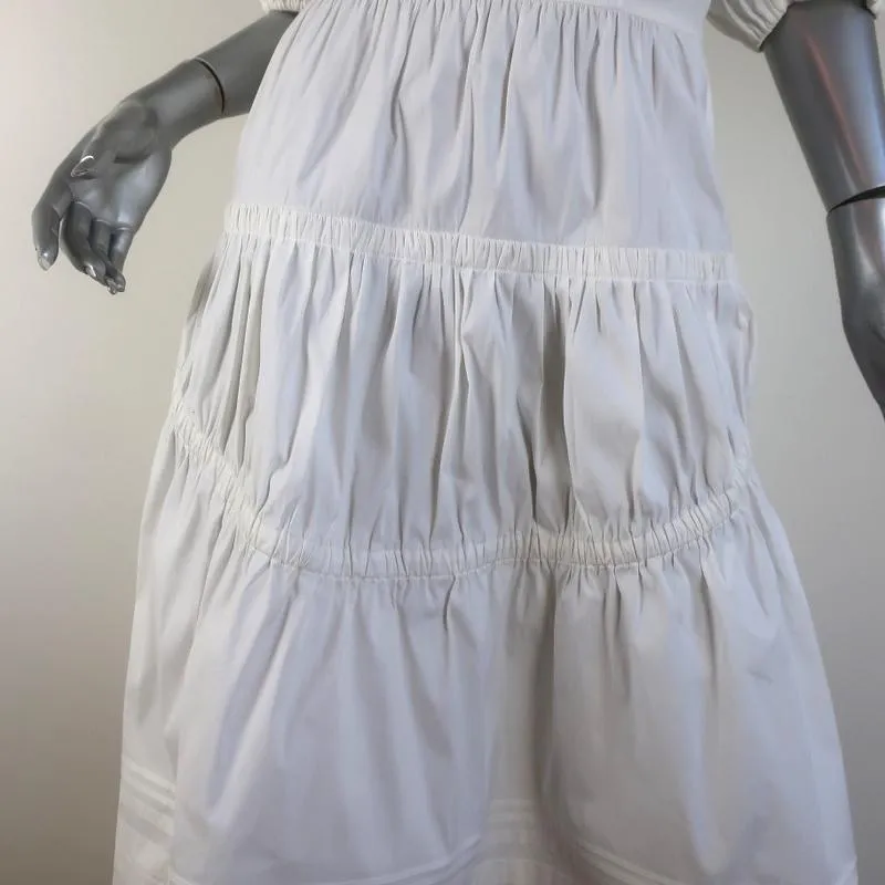 Prada Off the Shoulder Dress White Ruched Tiered Cotton Size 42