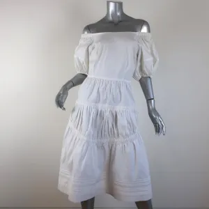 Prada Off the Shoulder Dress White Ruched Tiered Cotton Size 42