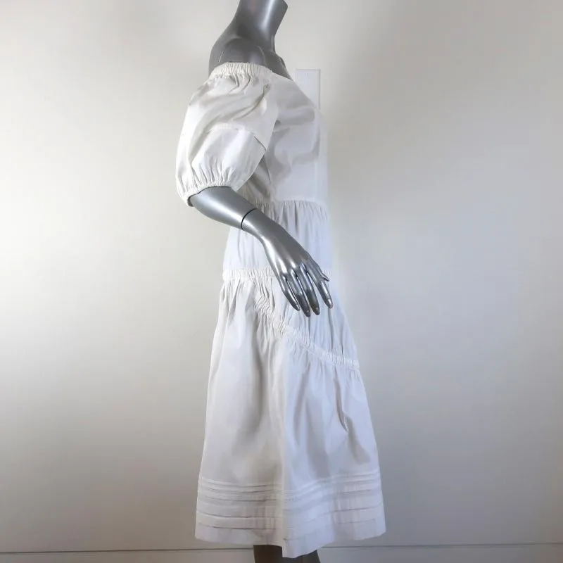 Prada Off the Shoulder Dress White Ruched Tiered Cotton Size 42