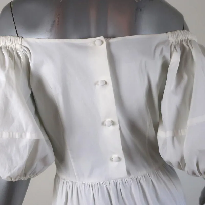 Prada Off the Shoulder Dress White Ruched Tiered Cotton Size 42