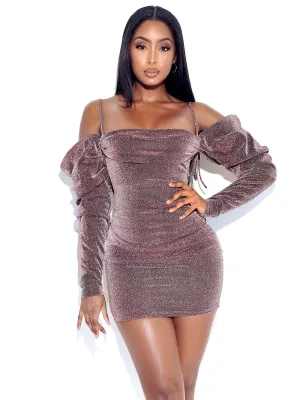 PRE-ORDER Soraya Metallic Puff Sleeve Dress X Rose Gold