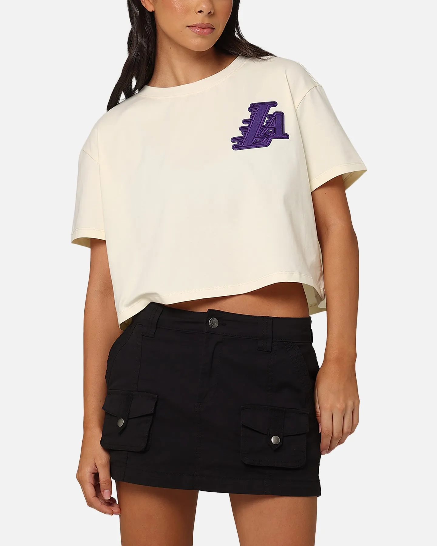 Pro Standard Women's Los Angeles Lakers Triple Tonal Cropped Boxy T-Shirt Eggshell