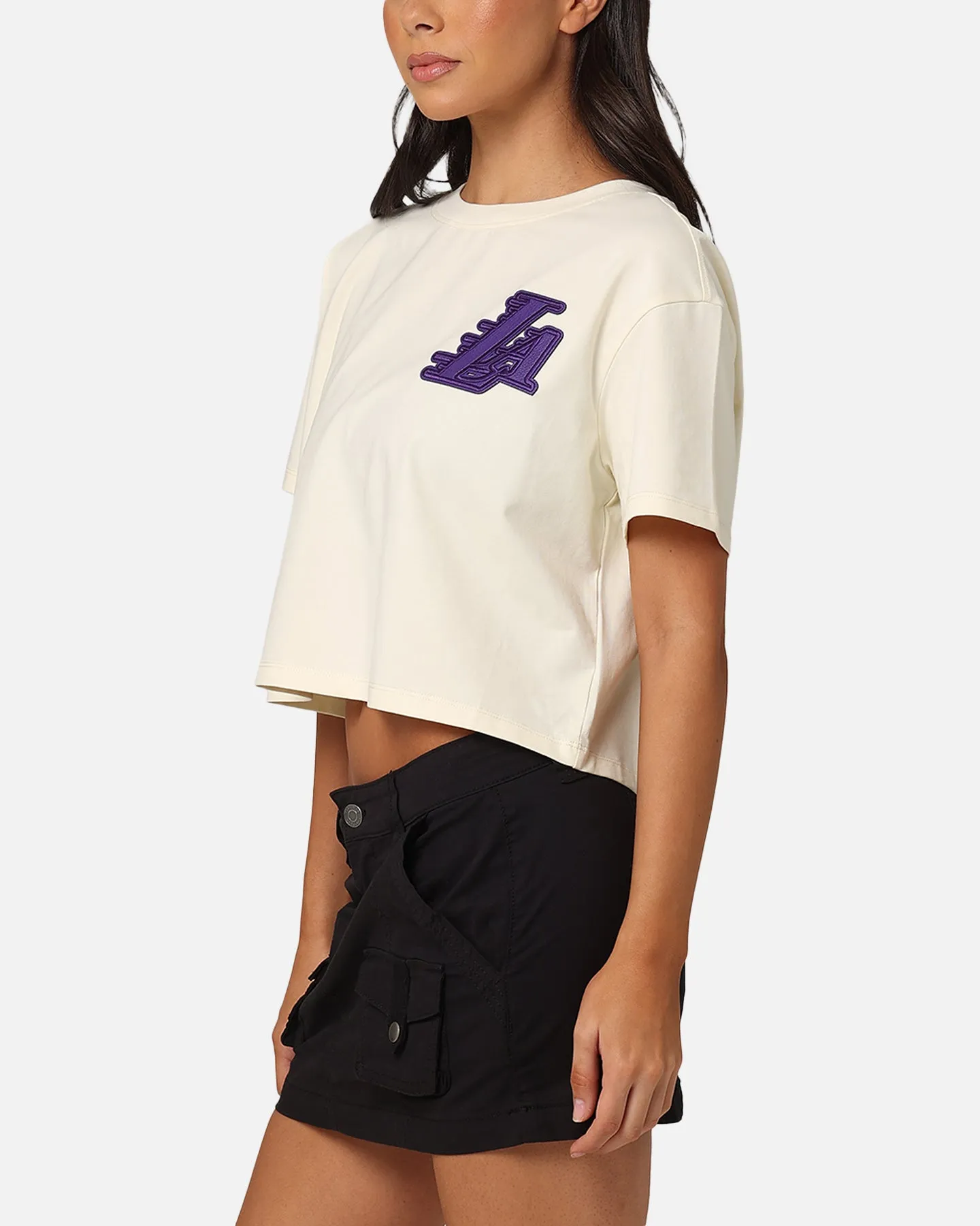 Pro Standard Women's Los Angeles Lakers Triple Tonal Cropped Boxy T-Shirt Eggshell
