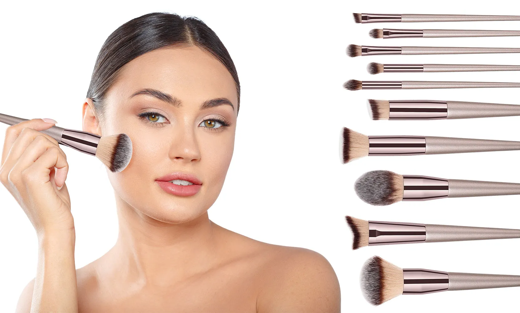 Professional Coffee-Colored Glow Makeup Brush Set (10-Piece)