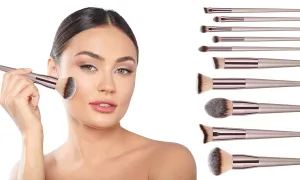 Professional Coffee-Colored Glow Makeup Brush Set (10-Piece)