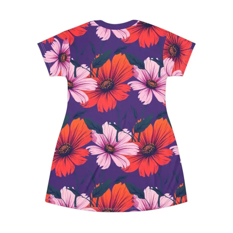 Purple Floral Patterned T Shirt Dress for Effortless Summer Style