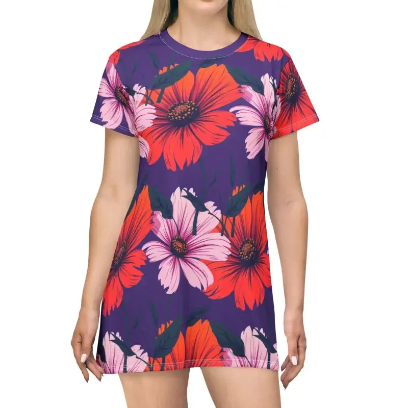 Purple Floral Patterned T Shirt Dress for Effortless Summer Style
