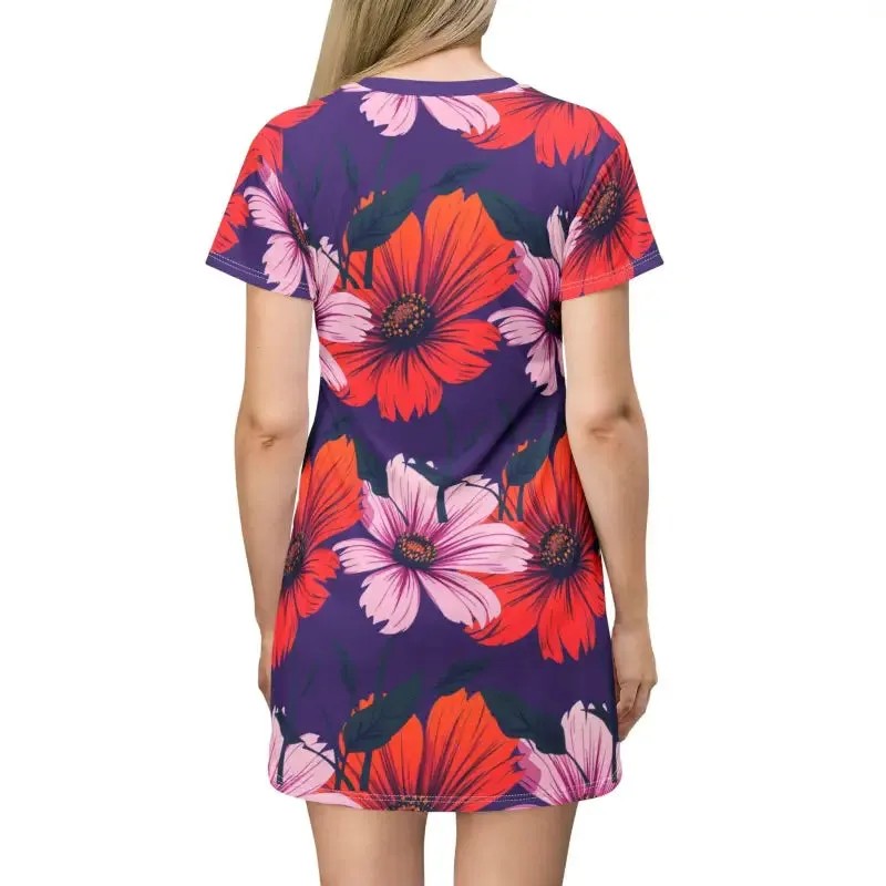 Purple Floral Patterned T Shirt Dress for Effortless Summer Style