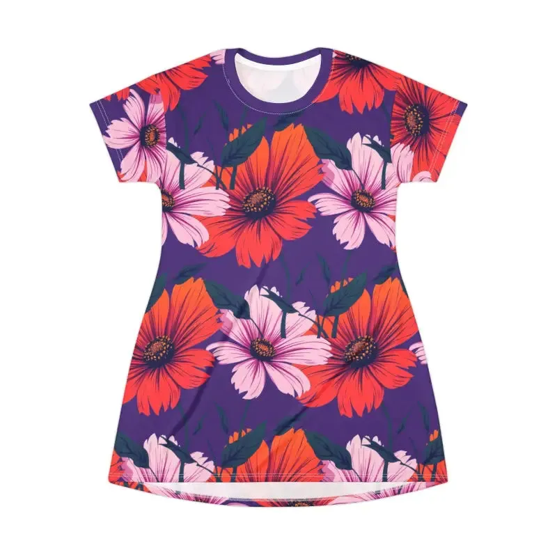 Purple Floral Patterned T Shirt Dress for Effortless Summer Style