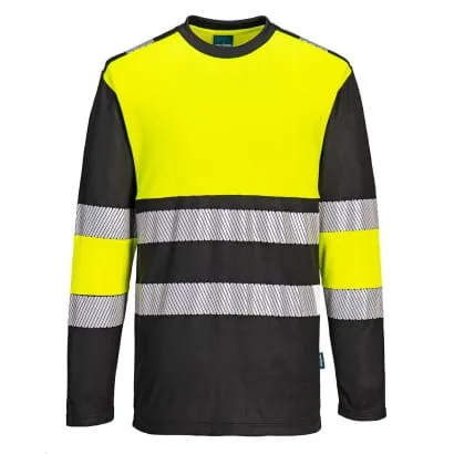 PW3 Hi Vis Class 1 Tee Shirt Long Sleeve Hi Viz T -PW312 Portwest