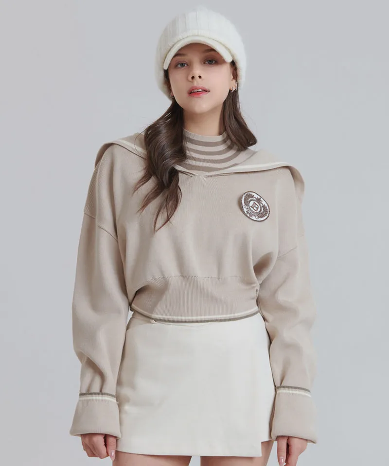 Q.C PLAY: Sailor Collar Patch Knit - 3 Colors