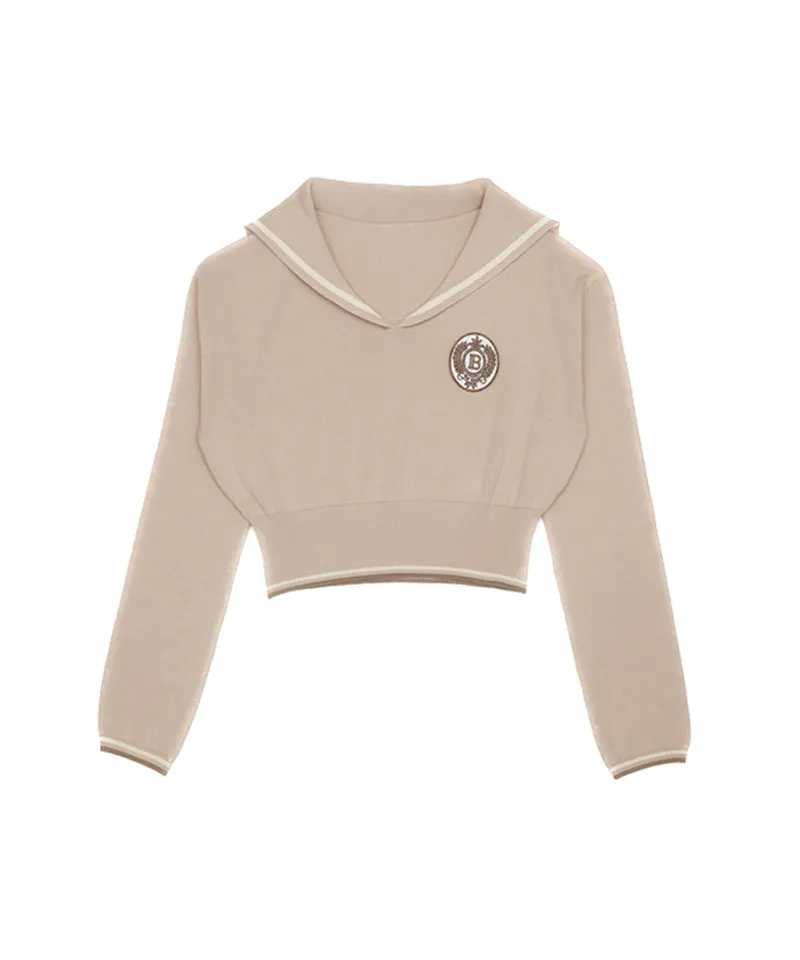 Q.C PLAY: Sailor Collar Patch Knit - 3 Colors