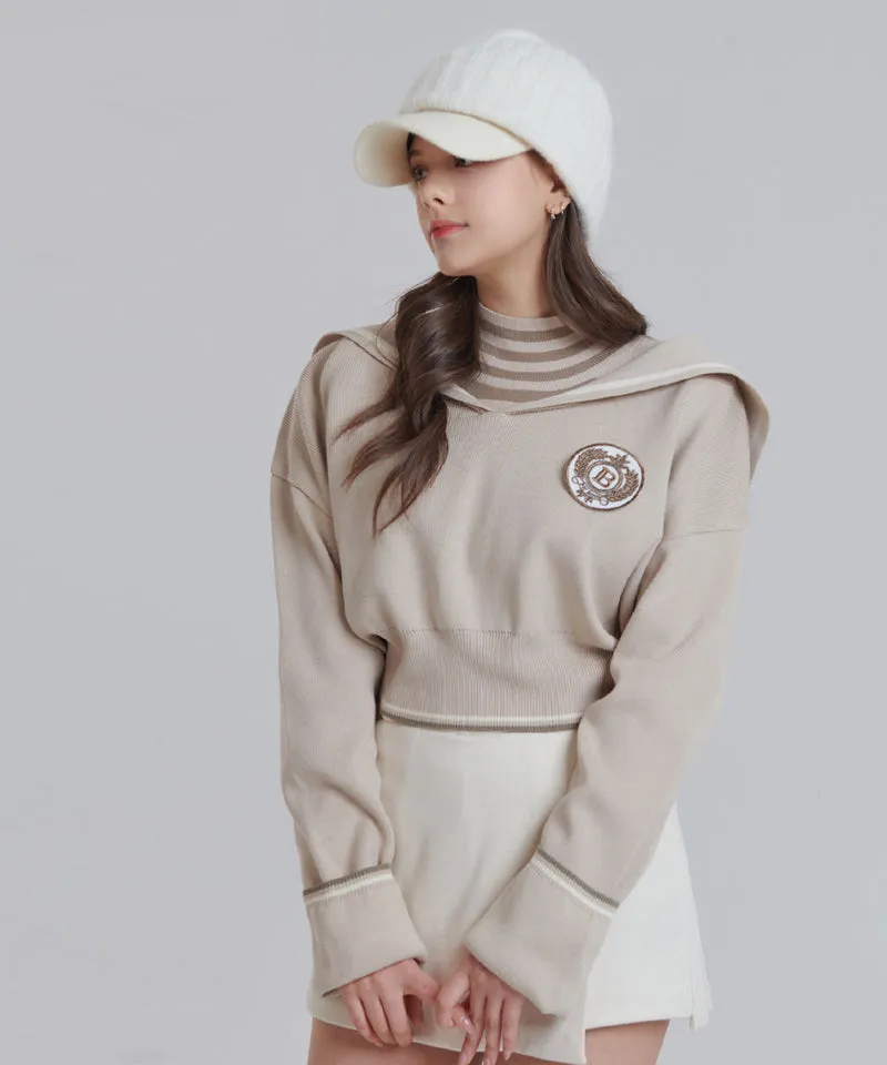 Q.C PLAY: Sailor Collar Patch Knit - 3 Colors