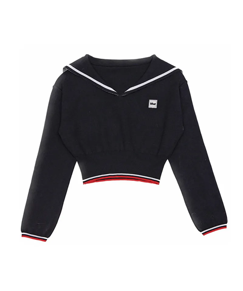 Q.C PLAY: Sailor Collar Patch Knit - 3 Colors