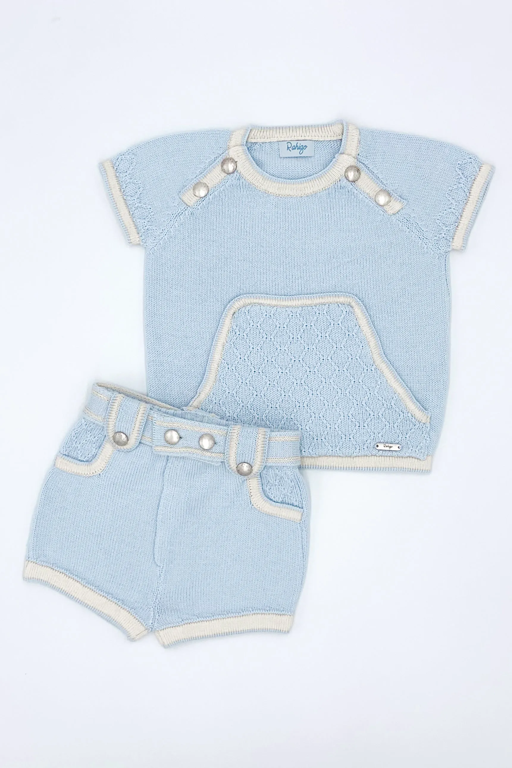 "Finn" Blue & Cream Knit Top & Shorts