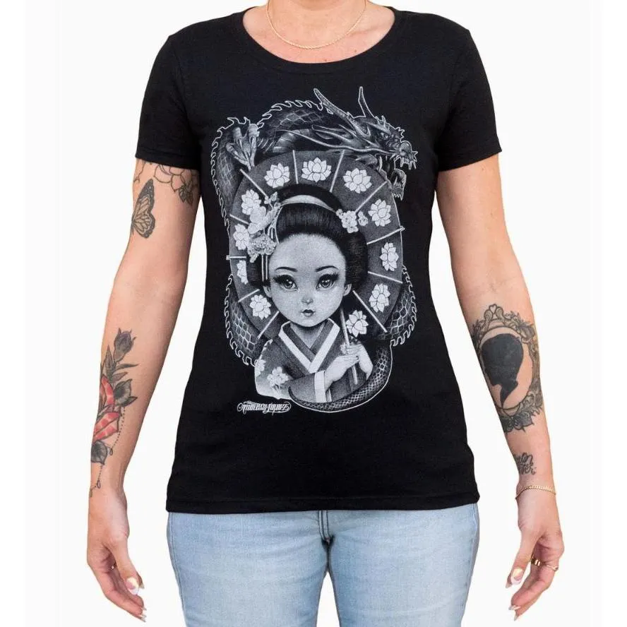 "Lil Geisha" Art by Mouse Lopez Women's Loose Neck T-Shirt by Black Market Art