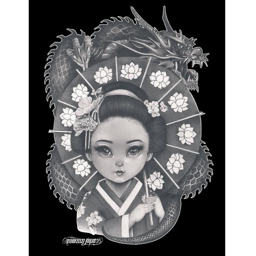 "Lil Geisha" Art by Mouse Lopez Women's Loose Neck T-Shirt by Black Market Art