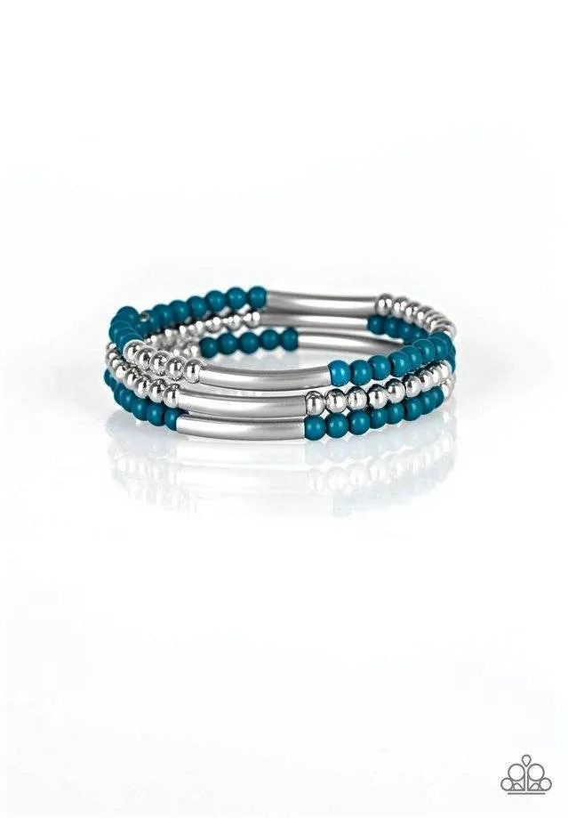 "Tourist Trap" Blue & Silver Beaded Flexible COIL bracelet