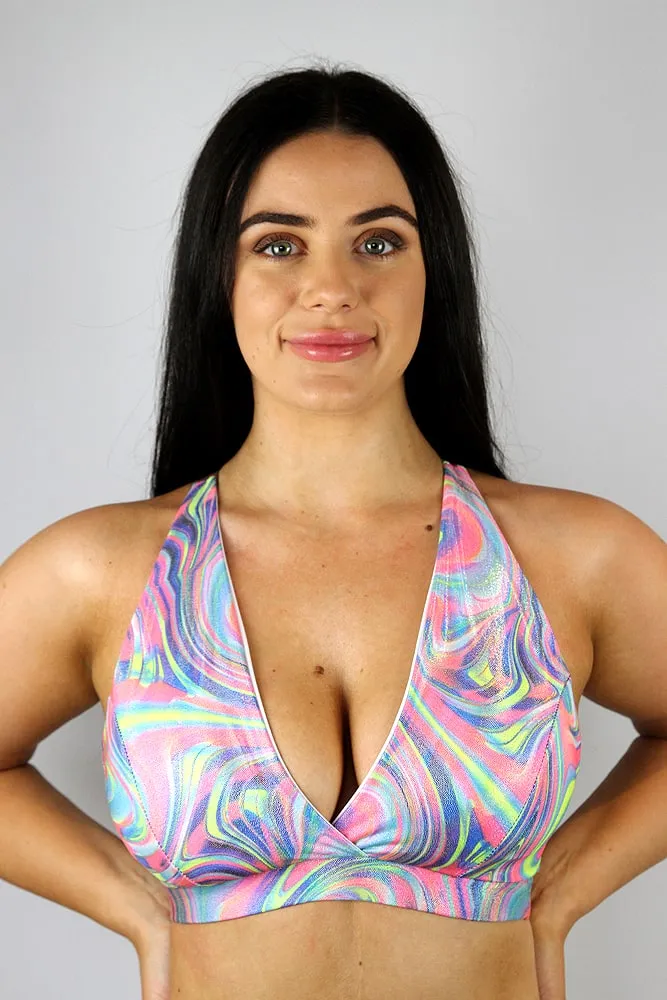 Rarr Push Up Plunge Sports Bra - White Sparkle