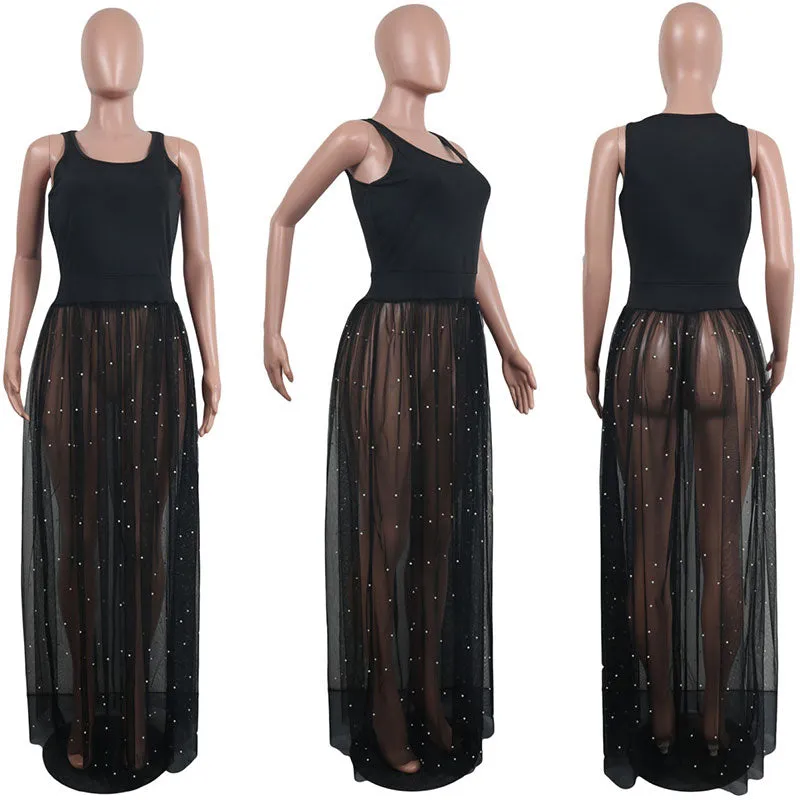Real Studded Sheer Beaded Mesh Pop Dress #Black #Mesh #Tank