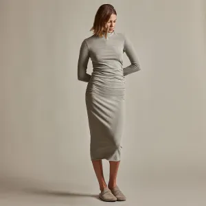 Recycled Brushed Jersey Ruched Turtleneck Dress - Dapple Pigment