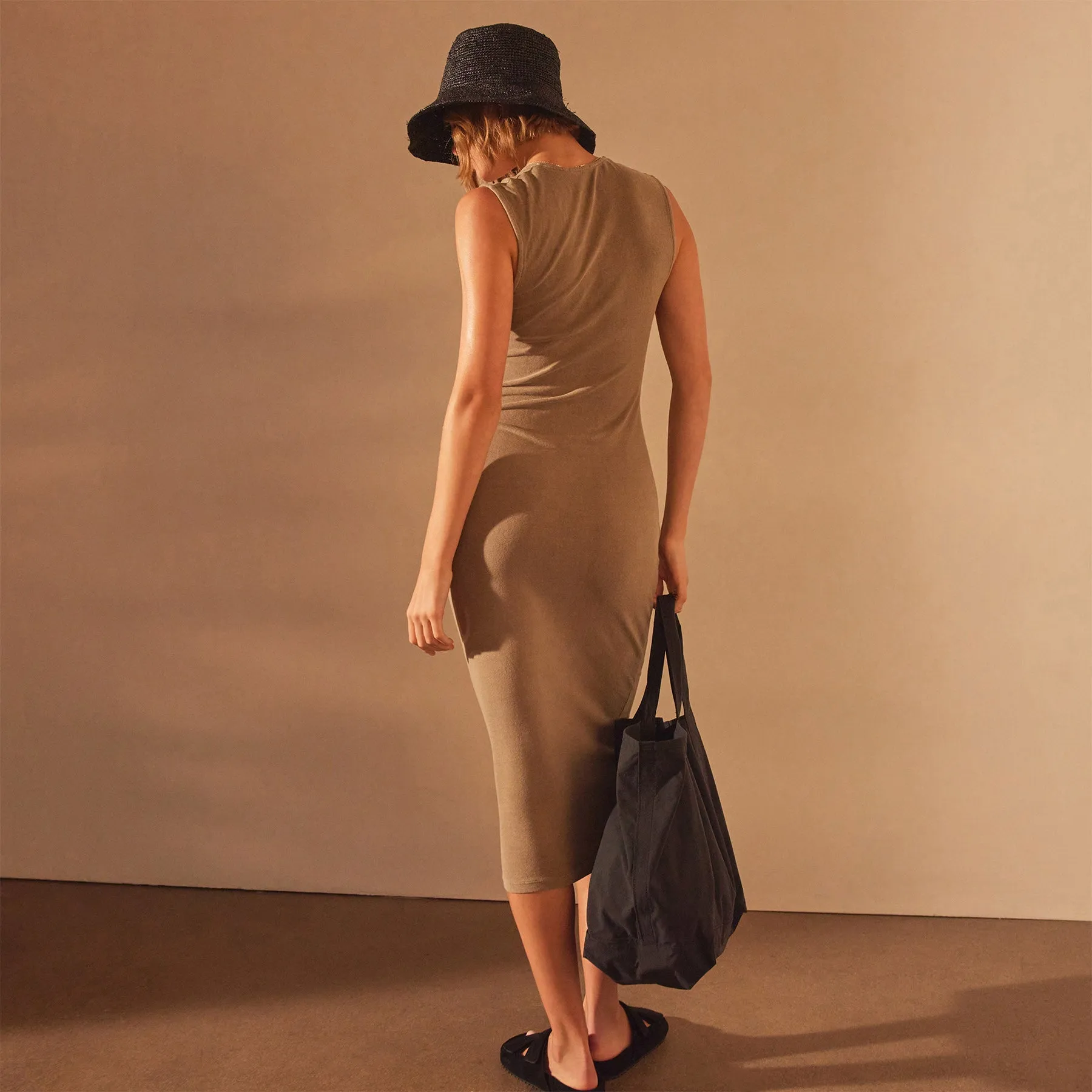 Recycled Jersey Ruched Dress - Cashew Pigment