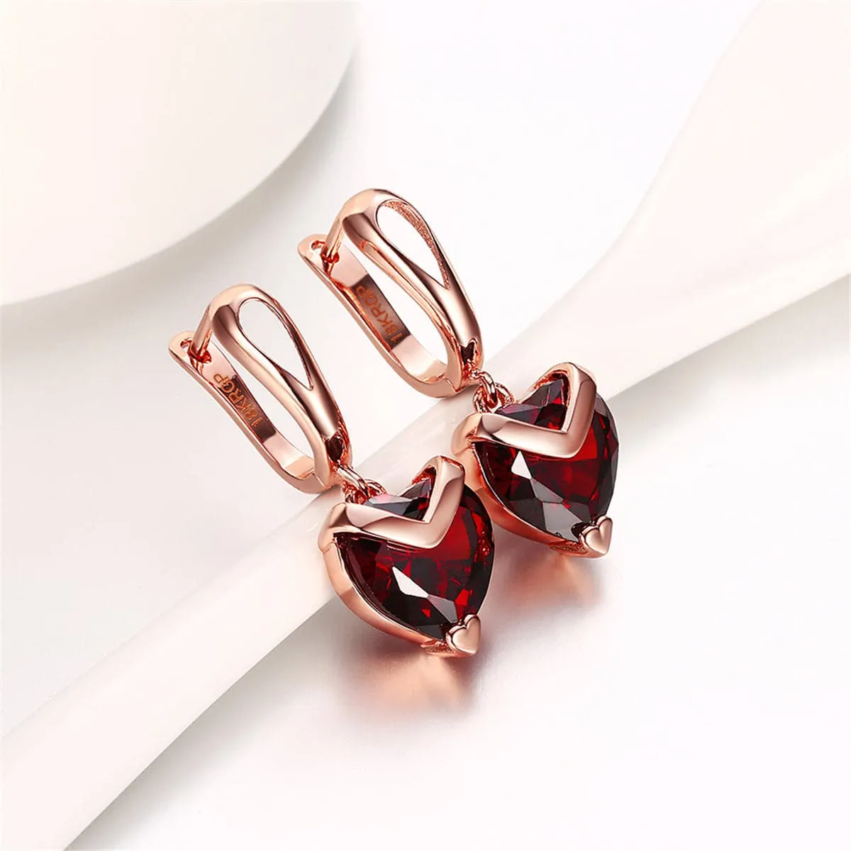 Red Crystal & 18K Rose Gold-Plated Heart Drop Earring