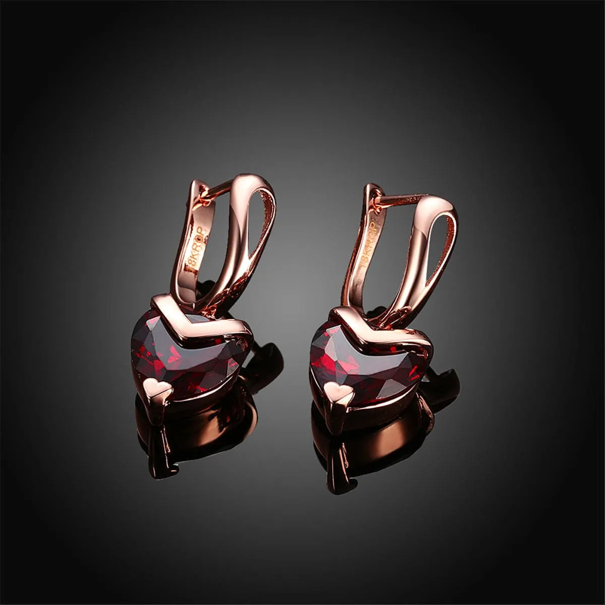 Red Crystal & 18K Rose Gold-Plated Heart Drop Earring