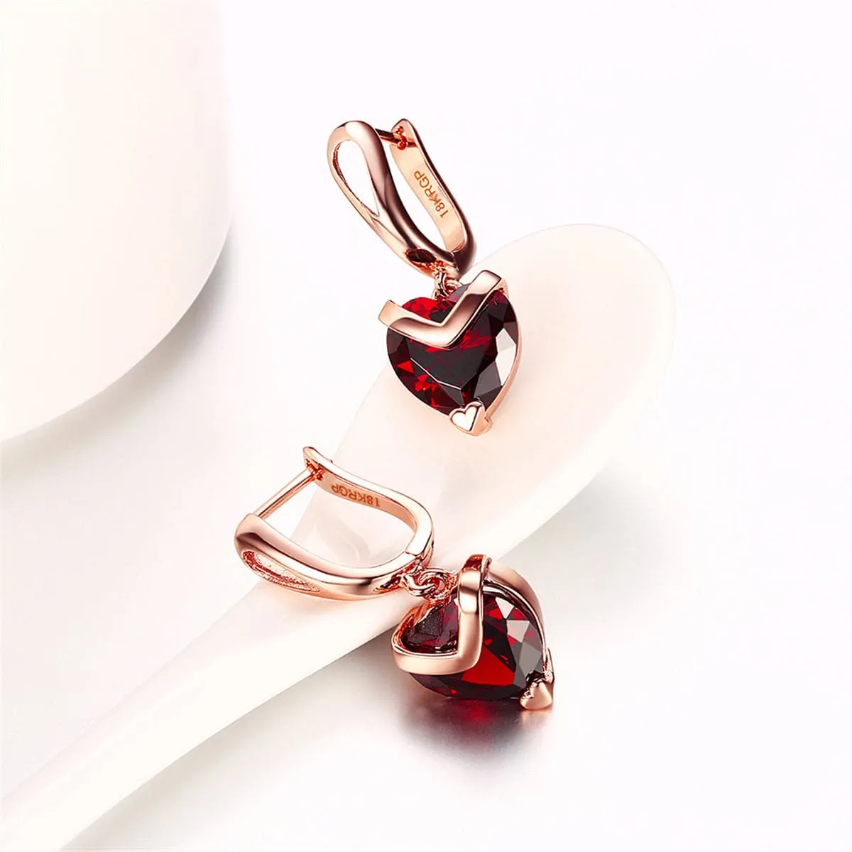 Red Crystal & 18K Rose Gold-Plated Heart Drop Earring
