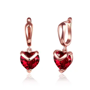 Red Crystal & 18K Rose Gold-Plated Heart Drop Earring