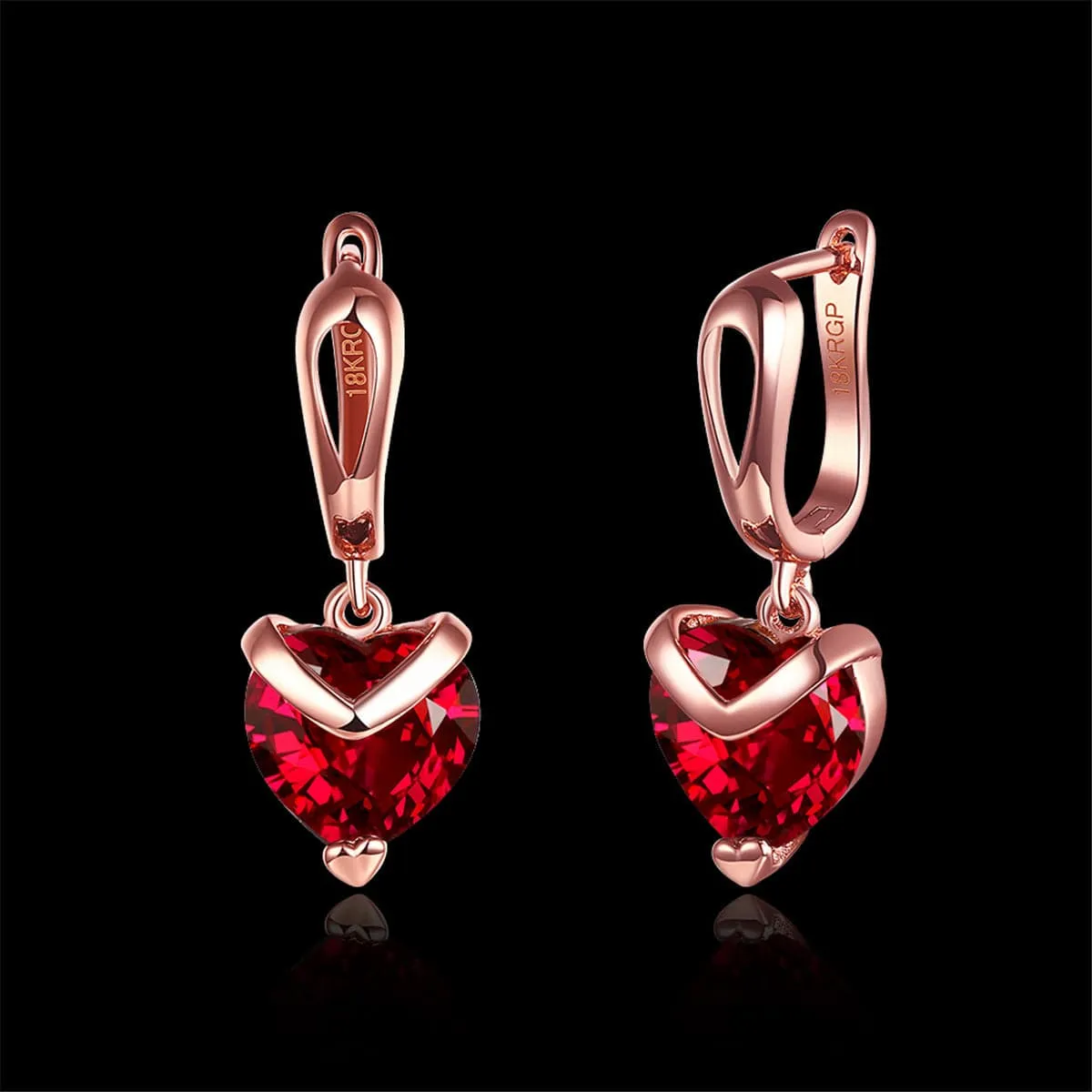 Red Crystal & 18K Rose Gold-Plated Heart Drop Earring