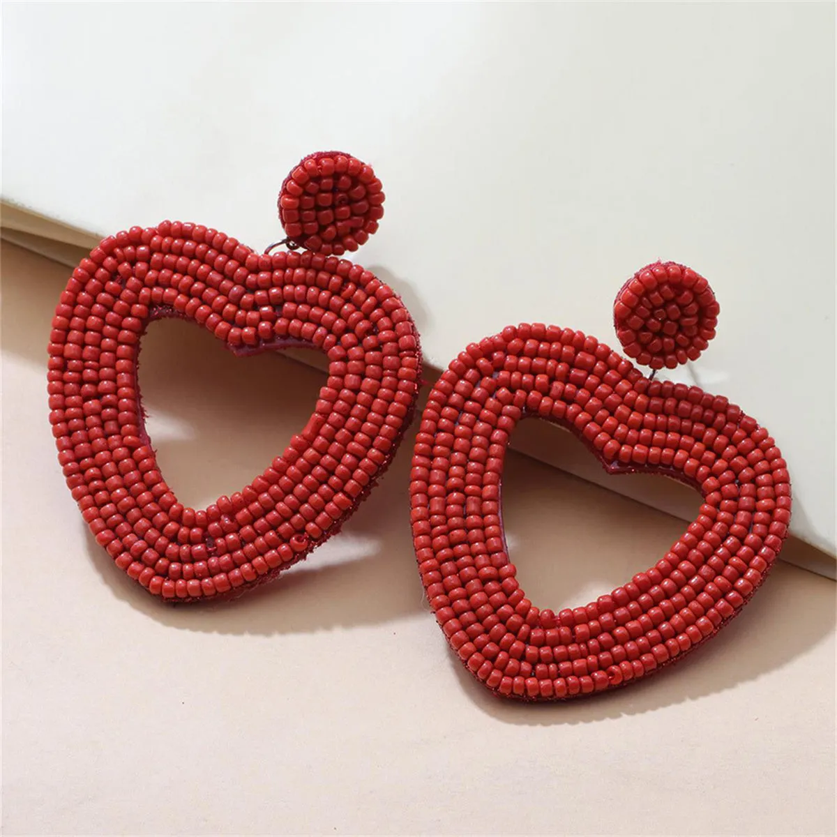 Red Synthetic Howlite Openwork Heart Drop Earrings