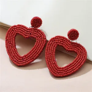 Red Synthetic Howlite Openwork Heart Drop Earrings