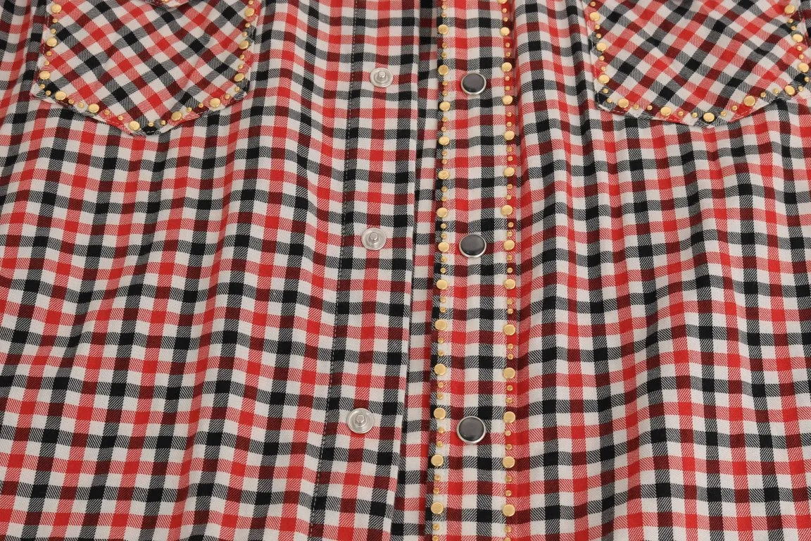 Red White Check Cotton Slim Fit Shirt