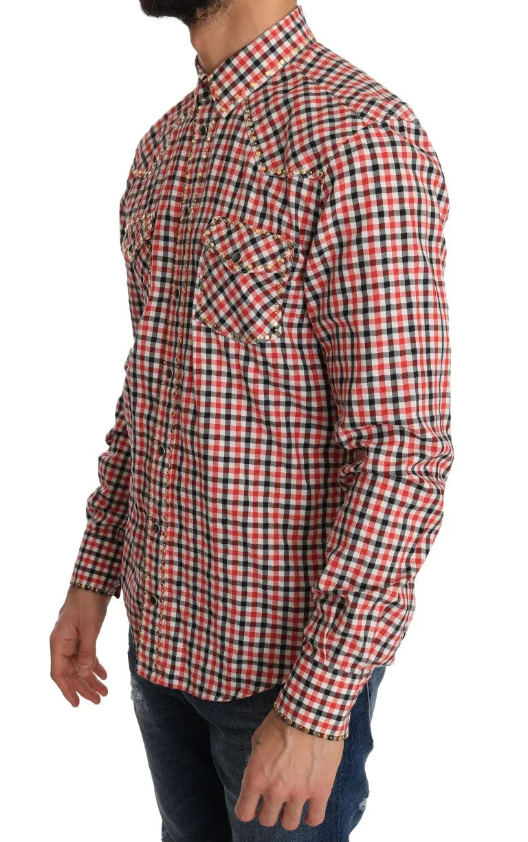 Red White Check Cotton Slim Fit Shirt