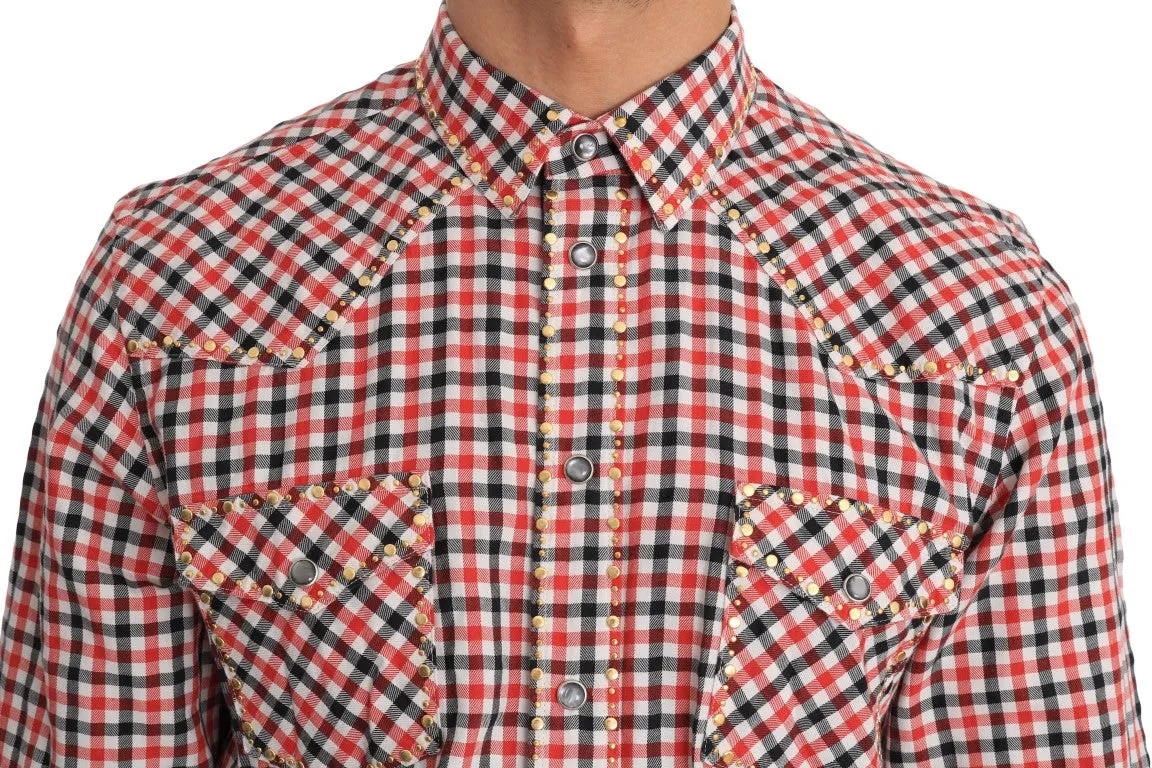 Red White Check Cotton Slim Fit Shirt