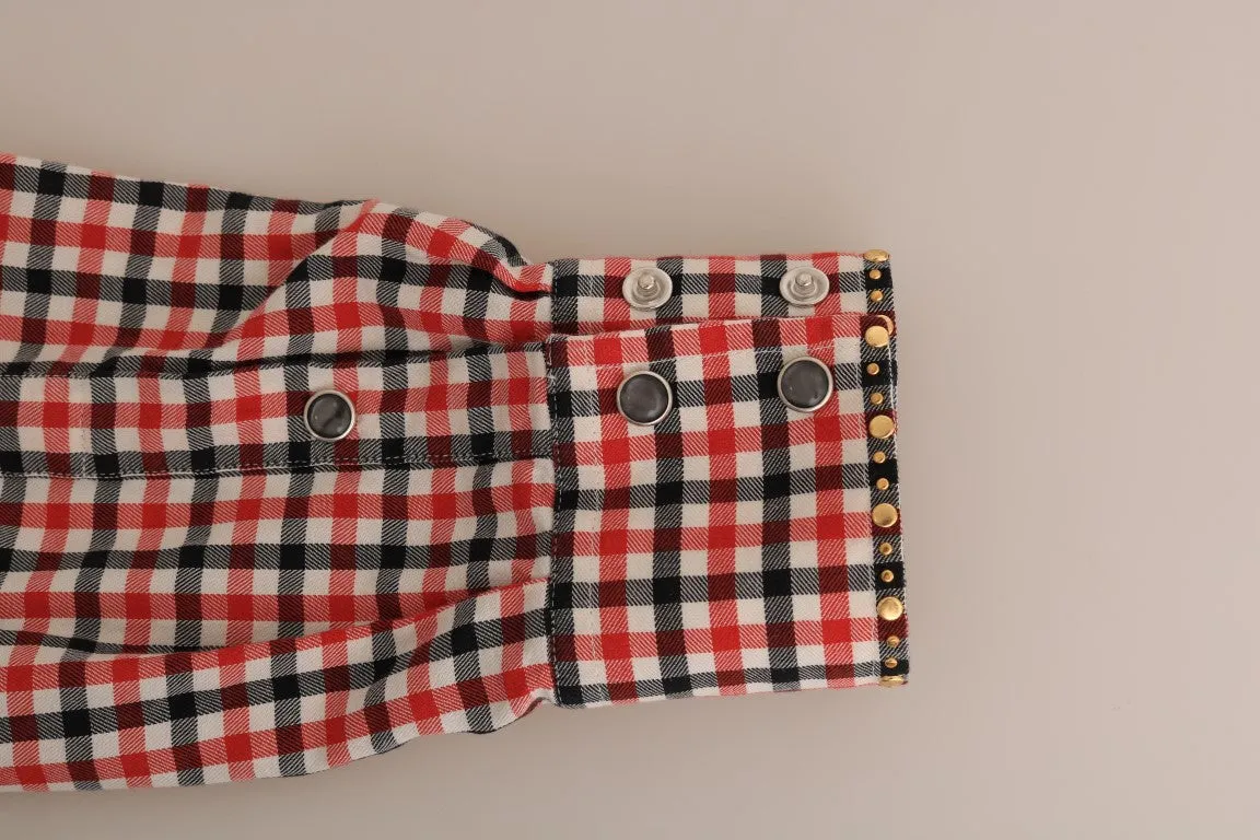 Red White Check Cotton Slim Fit Shirt