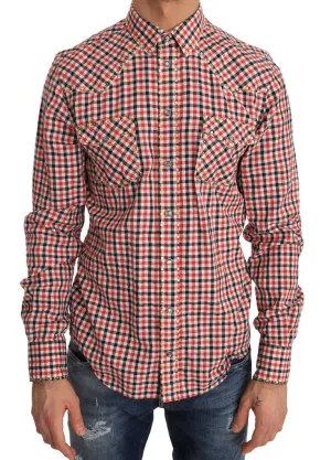 Red White Check Cotton Slim Fit Shirt