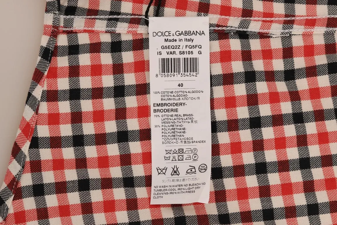 Red White Check Cotton Slim Fit Shirt
