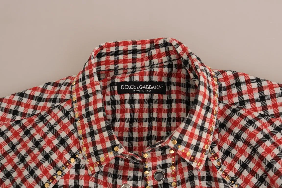 Red White Check Cotton Slim Fit Shirt