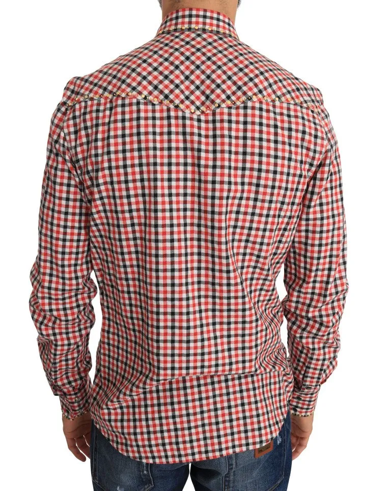 Red White Check Cotton Slim Fit Shirt