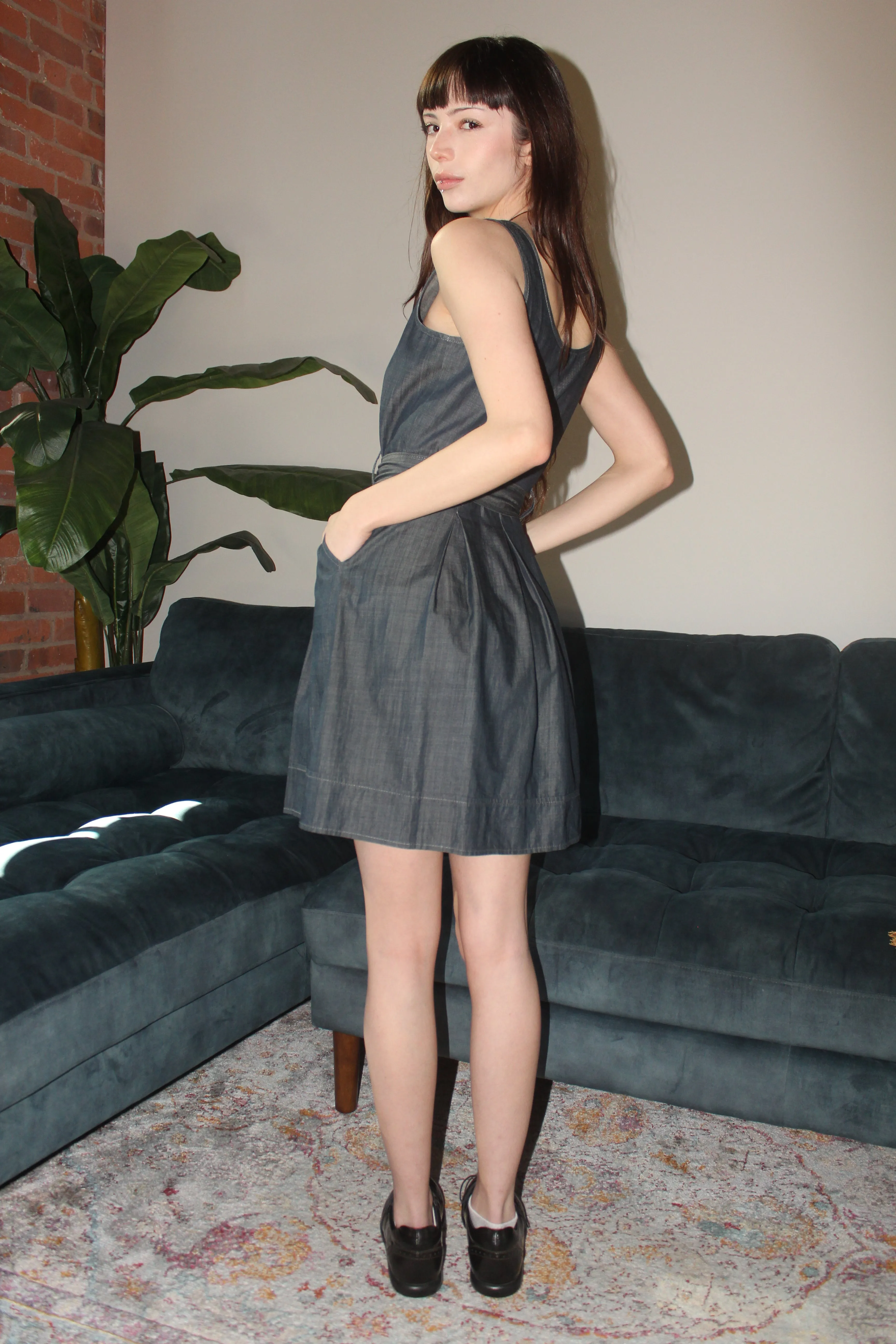 Retro Denim Belted Dress (S)