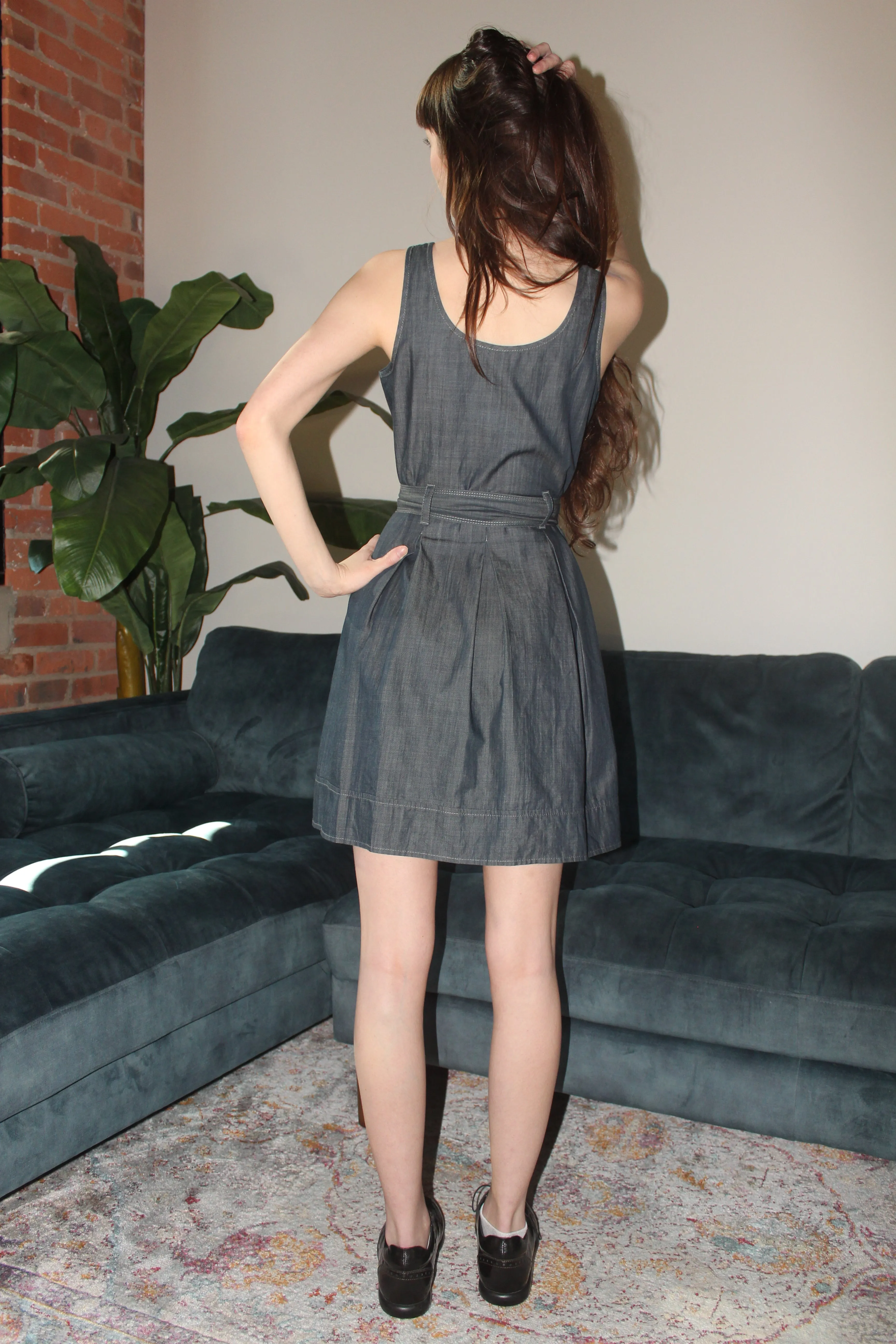Retro Denim Belted Dress (S)