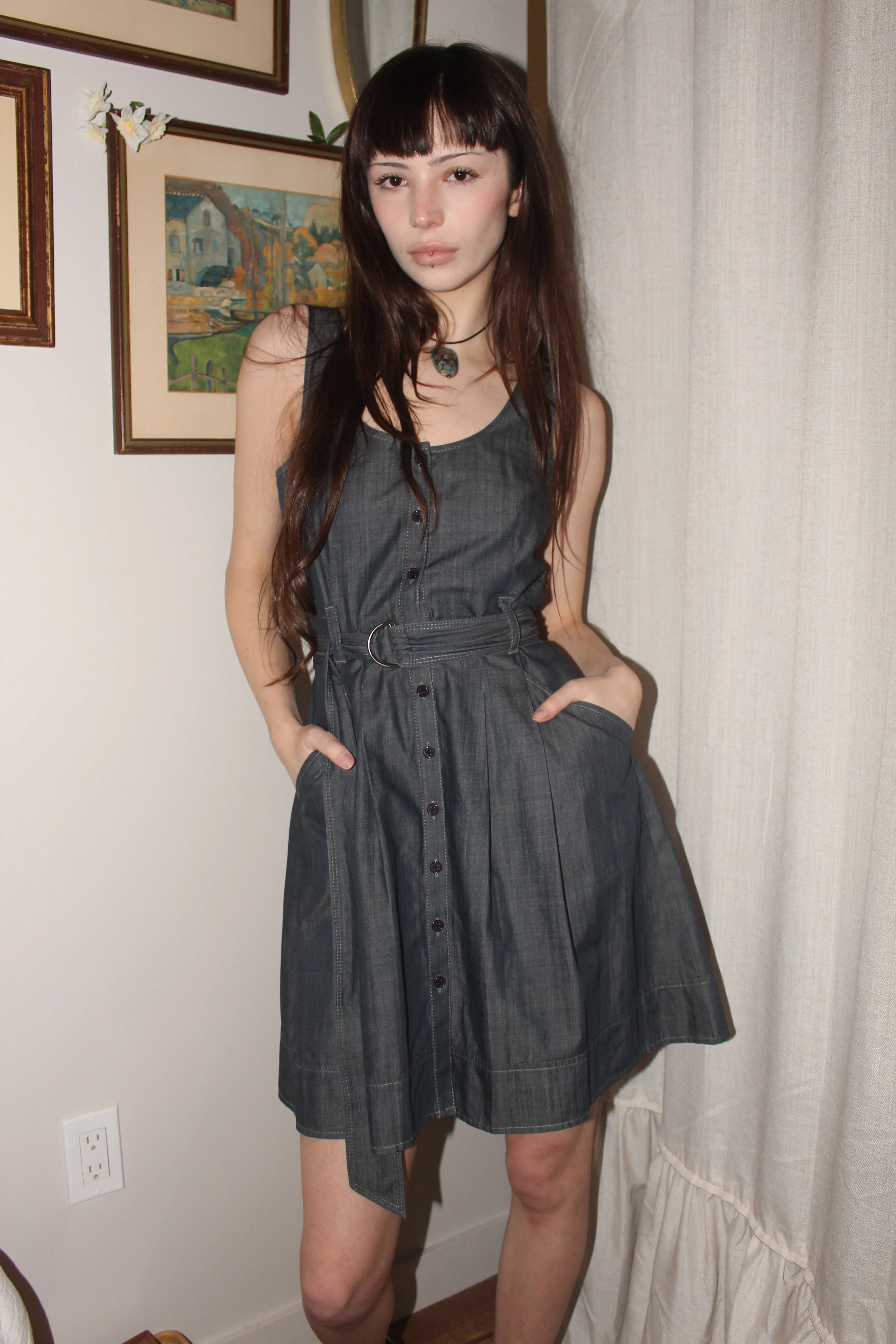Retro Denim Belted Dress (S)