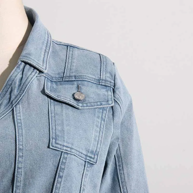 Retro off-the-shoulder blue denim jacket Top Jean Coat