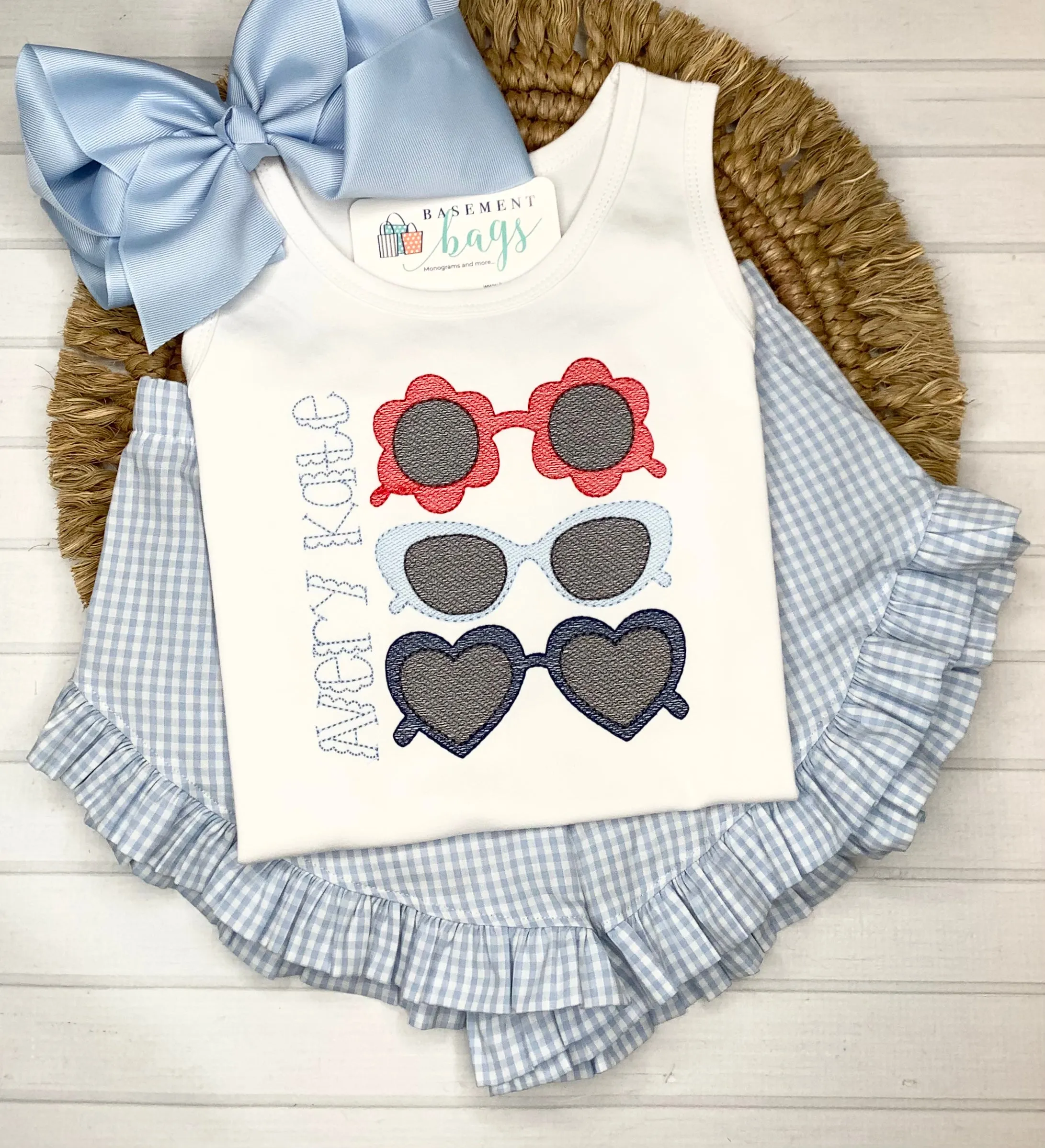 Retro Sunglasses Ruffled Shorts & Shirt Set