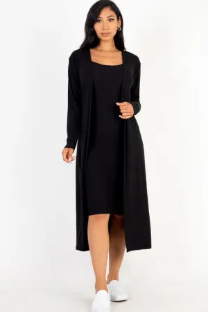 Ribbed Cardigan & Cami Midi Bodycon Dress